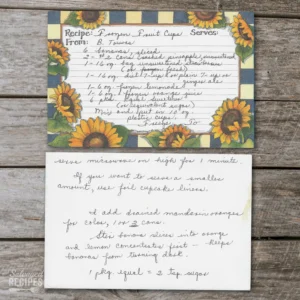 HAndwritten recipe card for Frozen Fruit Cups