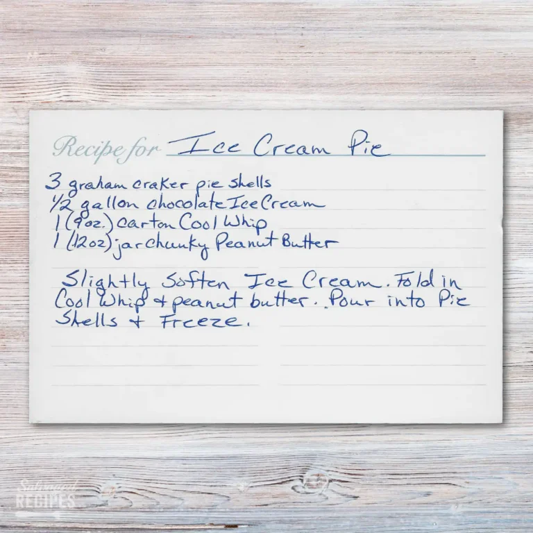 Handwritten recipe card for Ice Cream Pie