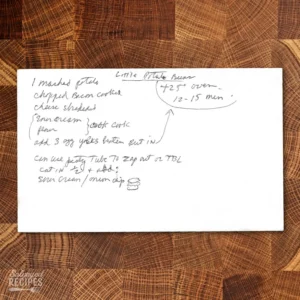Handwritten recipe card for Little Potato Buns