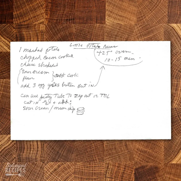 Handwritten recipe card for Little Potato Buns