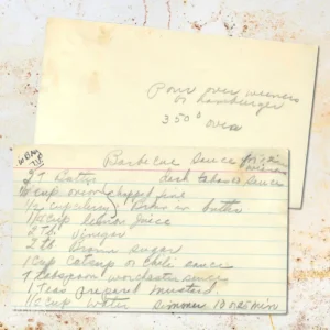 Handwritten recipe card for Barbecue Sauce for Weiners