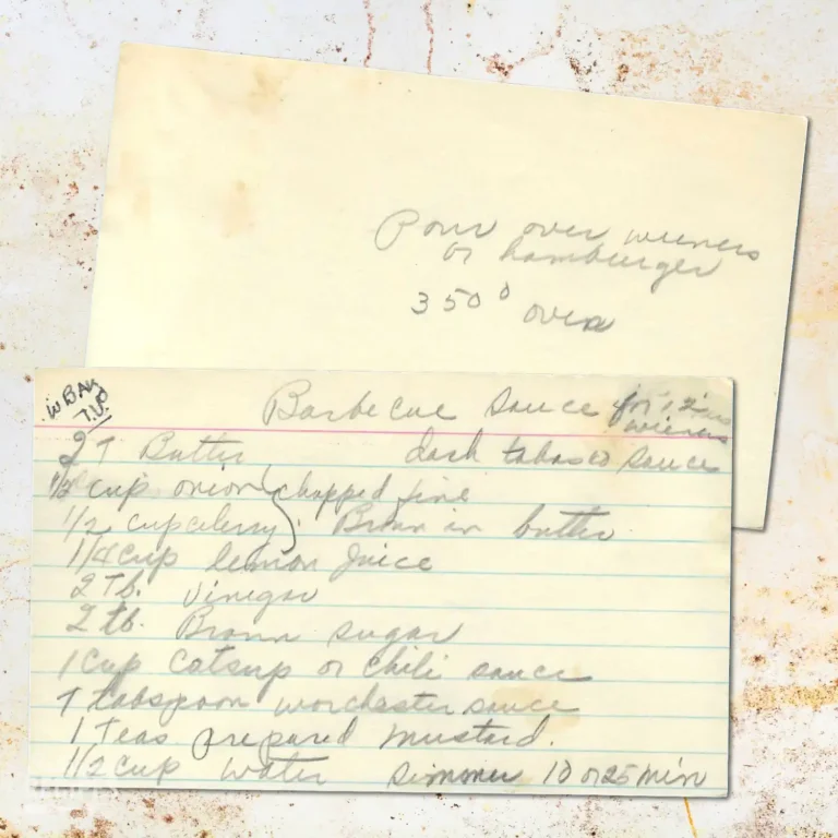 Handwritten recipe card for Barbecue Sauce for Weiners
