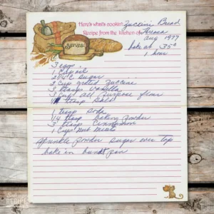 Handwritten recipe card for Zucchini Bread
