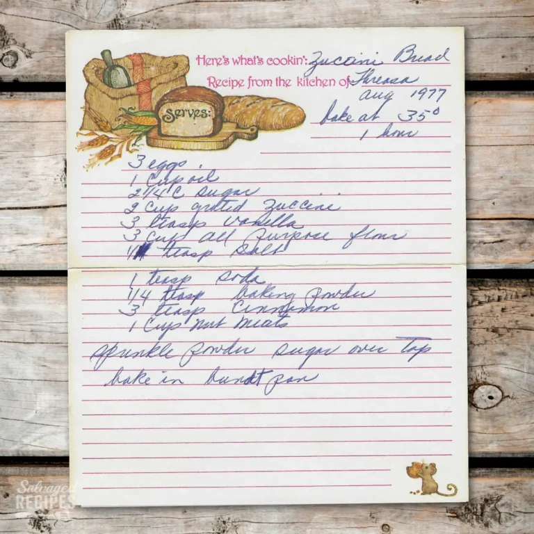 Handwritten recipe card for Zucchini Bread