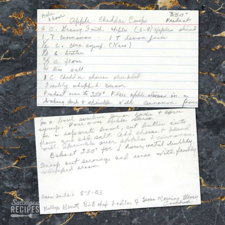 Handwritten recipe card for Apple Cheddar Crisps