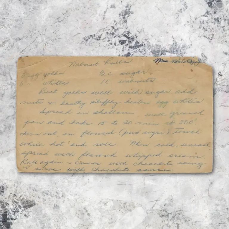 Handwritten recipe card for Walnut Rolls