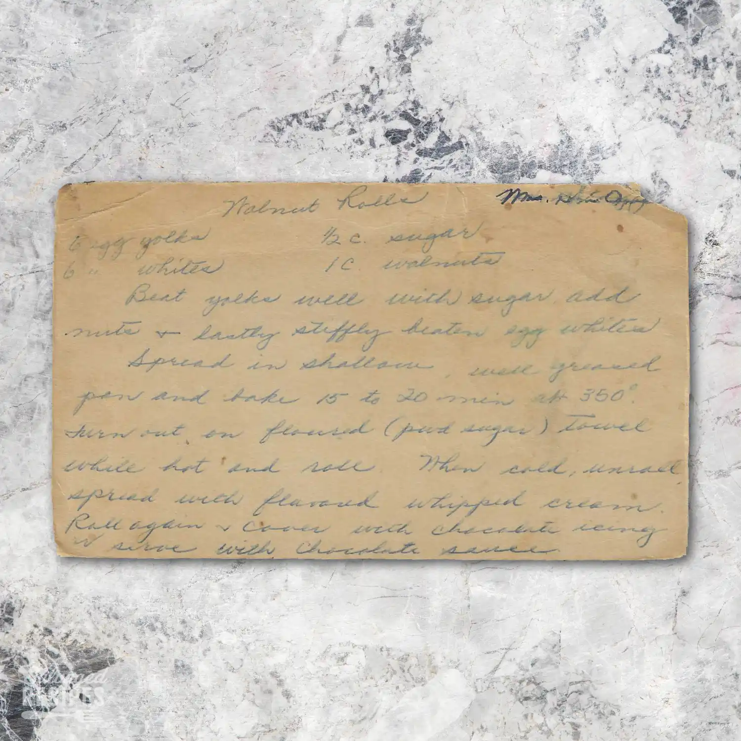 Handwritten recipe card for Walnut Rolls