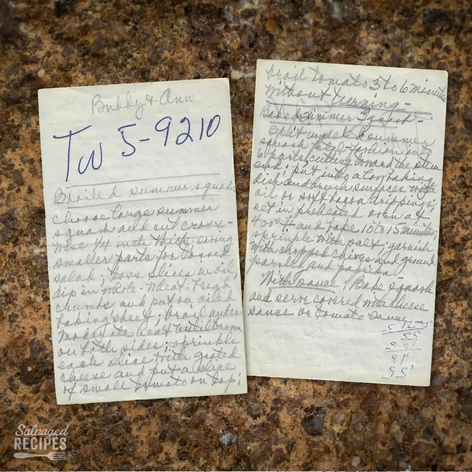 Handwritten recipe for Broiled Summer Squash
