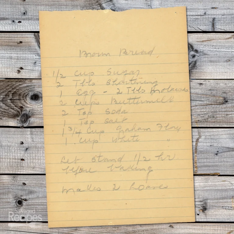HAndwritten recipe for Brown Bread