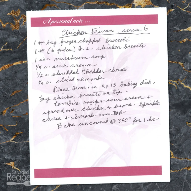 Handwritten recipe for Chicken Divan