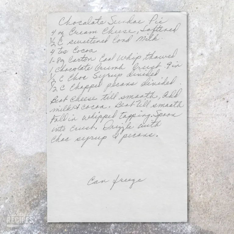 Handwritten recipe for Chocolate Sundae Pie
