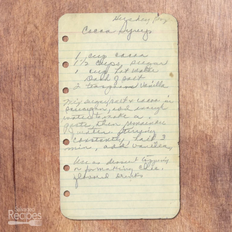 Handwritten recipe for Cocoa Syrup