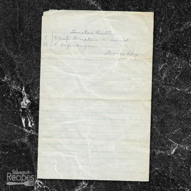 Handwritten recipe for Tomato Butter