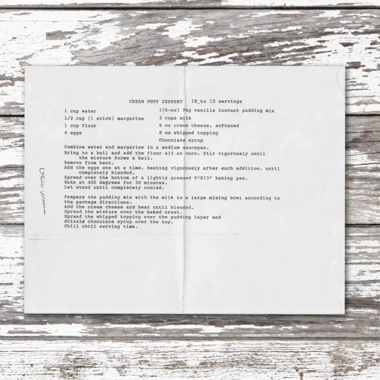 Typed recipe for Cream Puff Dessert