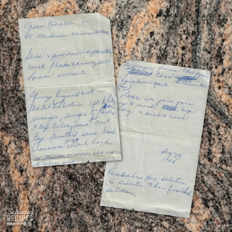 Handwritten recipe for Green Tomatoes