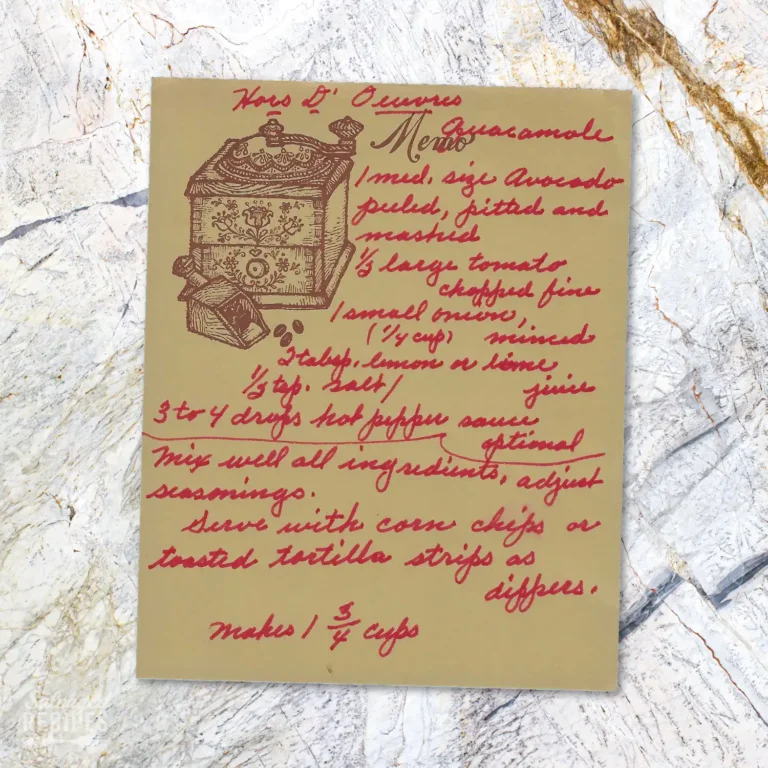 Handwritten recipe for Guacamole
