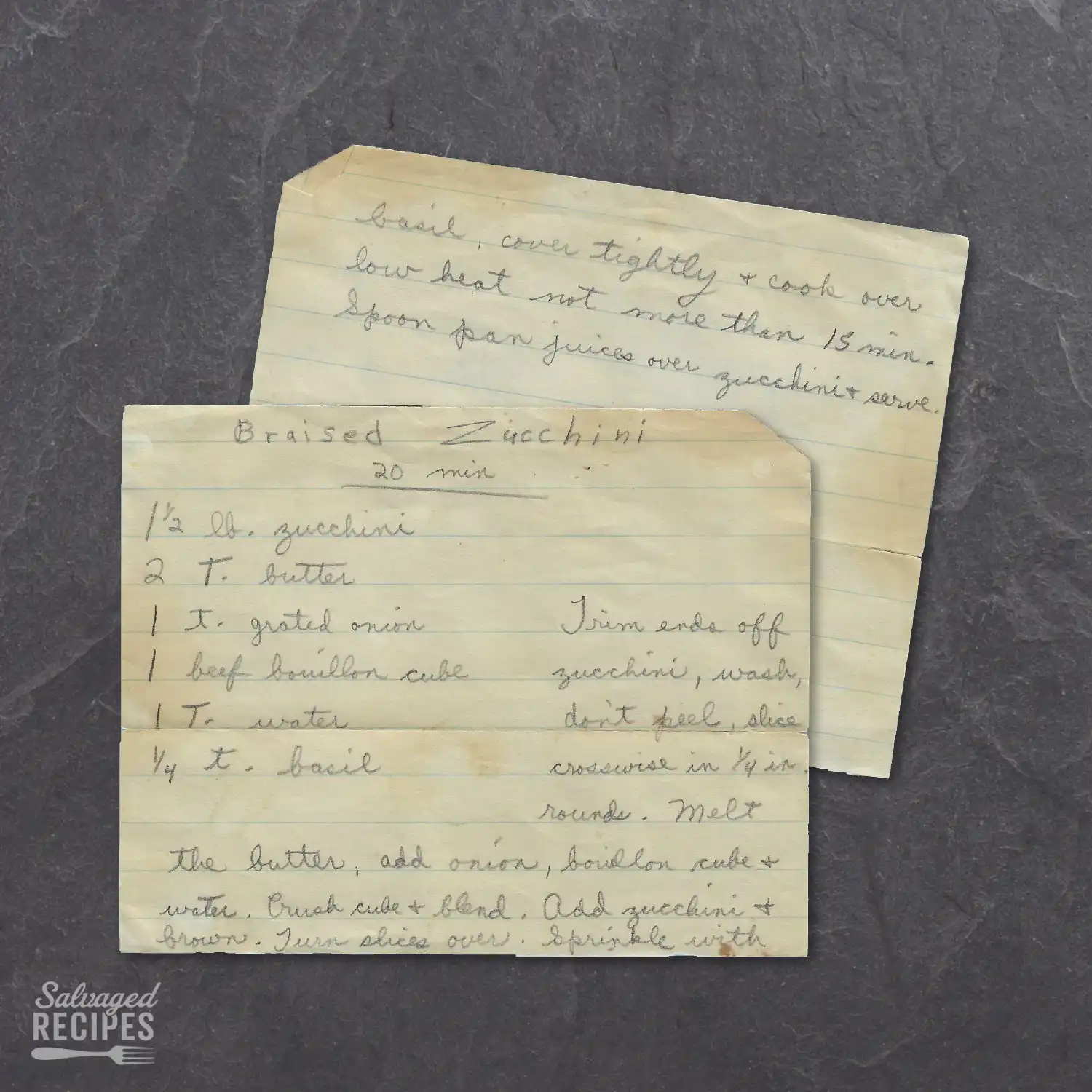 Handwritten recipe for Braised Zucchini