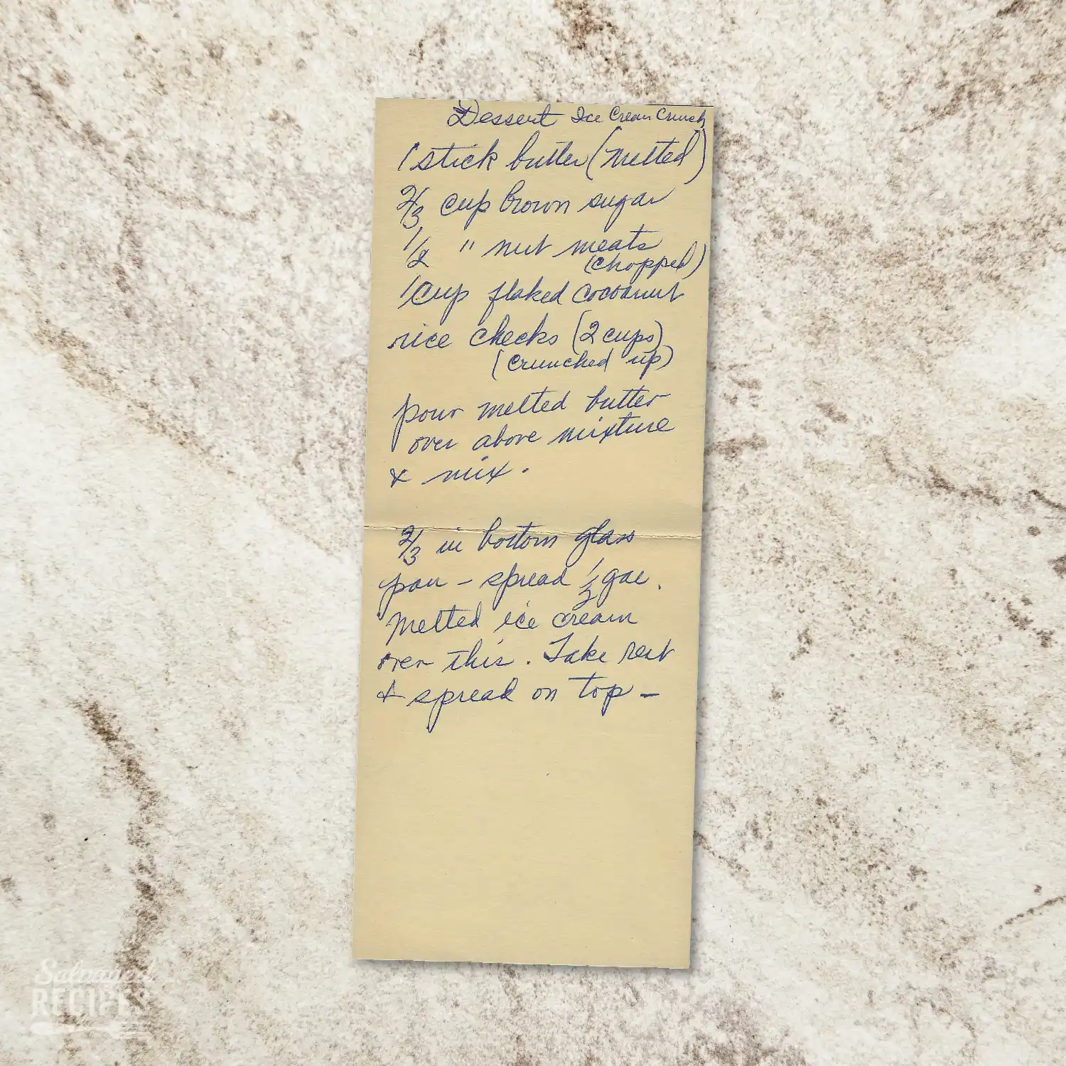 Handwritten recipe for Dessert Ice Cream Crunch