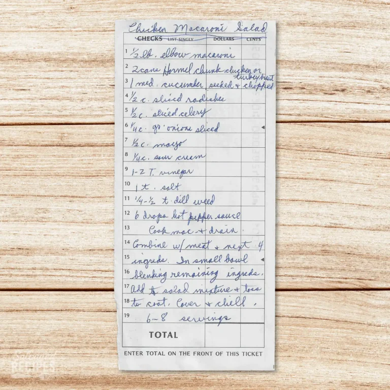 Handwritten recipe for Chicken Macaroni Salad
