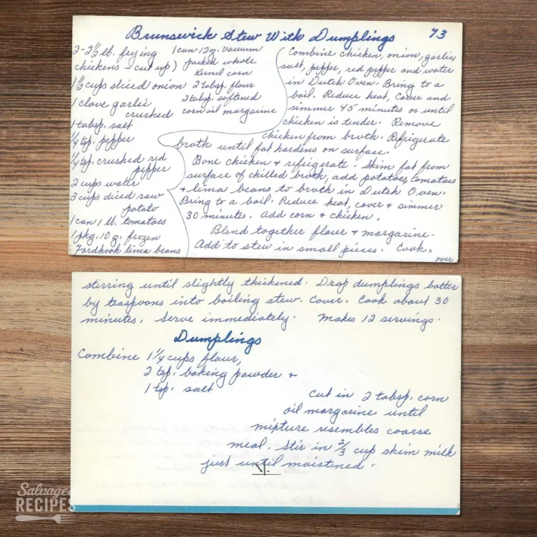 Handwritten recipe card for Brunswick Stew with Dumplings