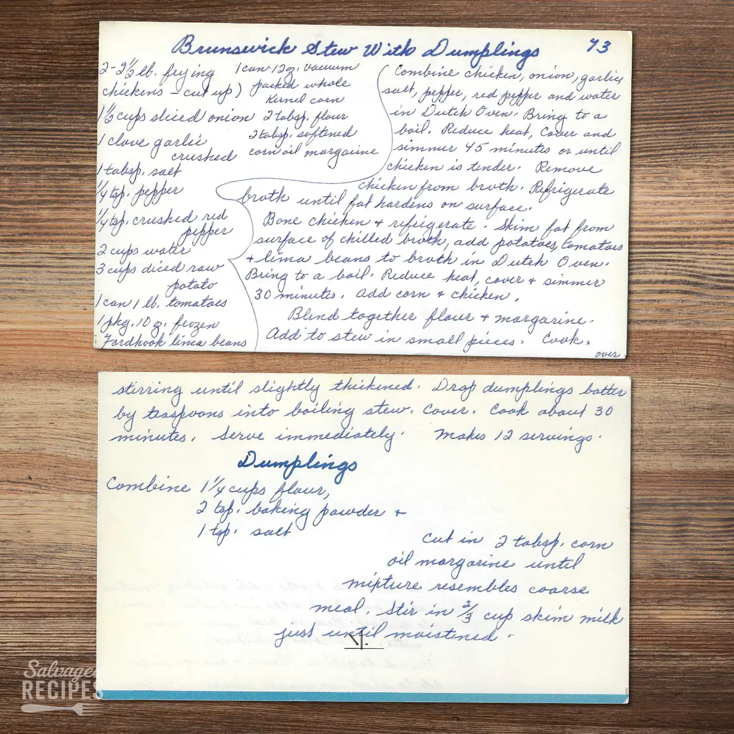 Handwritten recipe card for Brunswick Stew with Dumplings