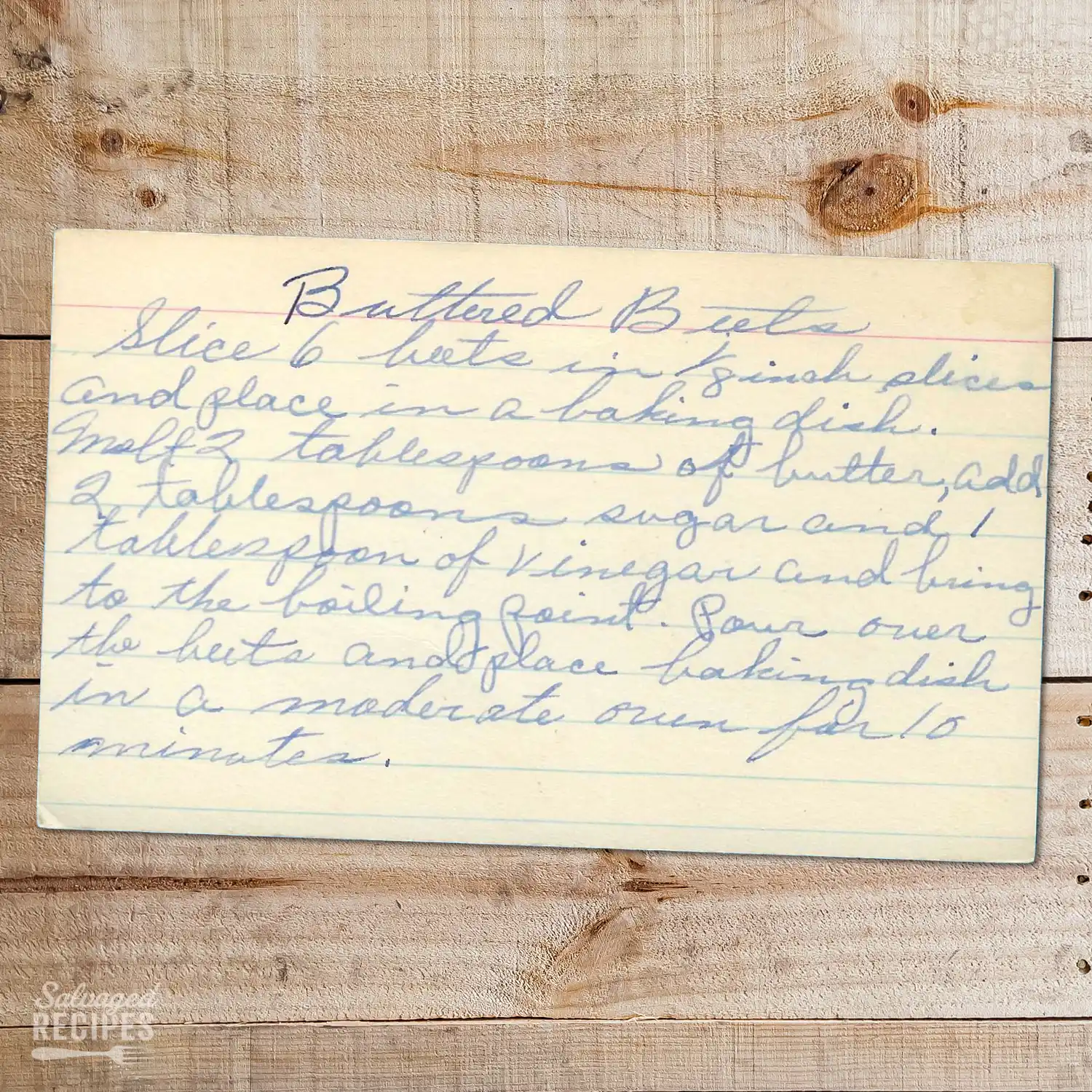 Handwritten recipe card for Buttered Beets