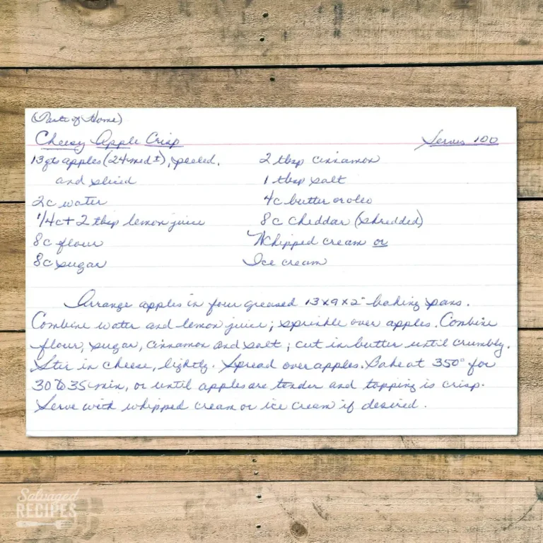 Handwritten recipe card for Cheesy Apple Crisp