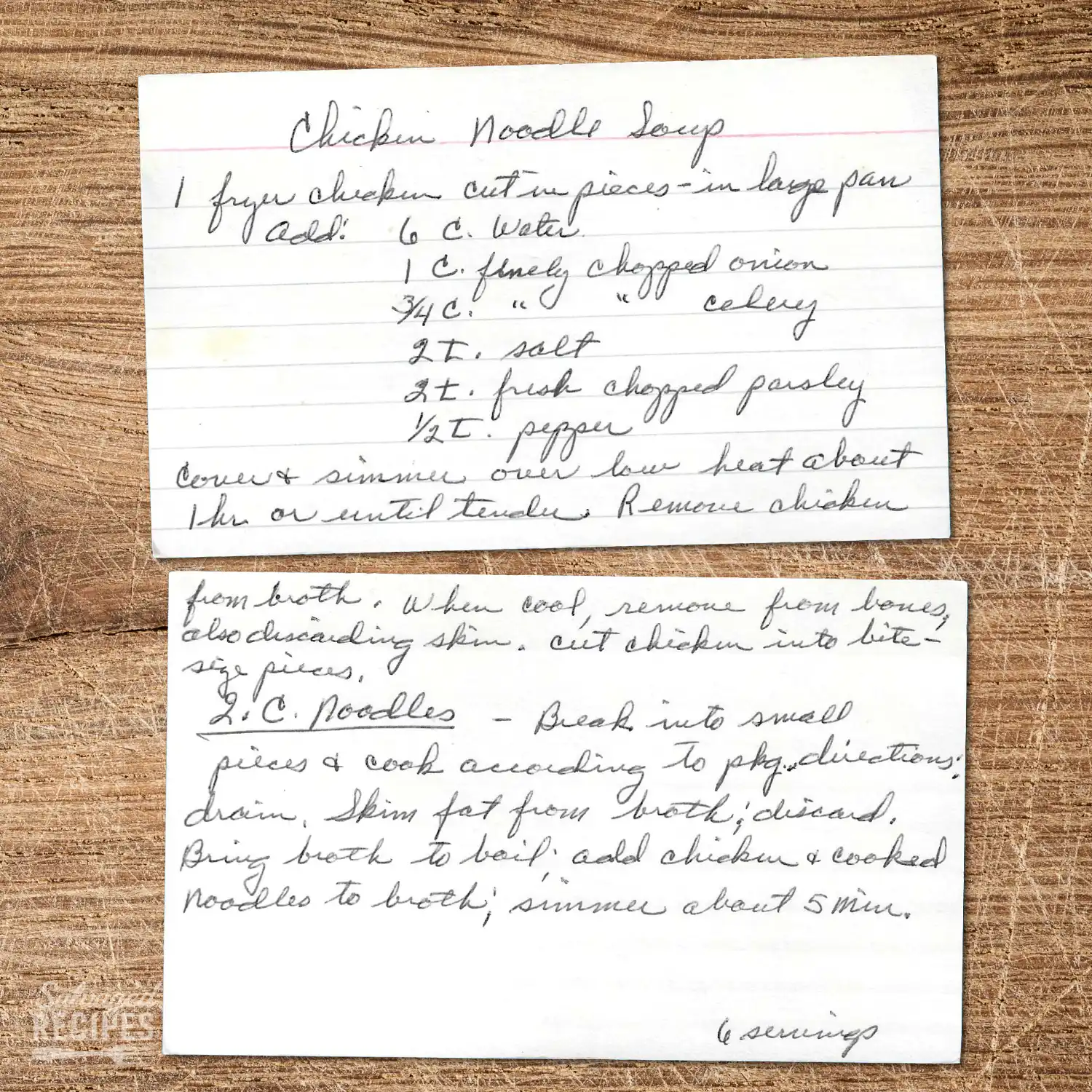 Handwritten recipe card for Chicken Noodle Soup