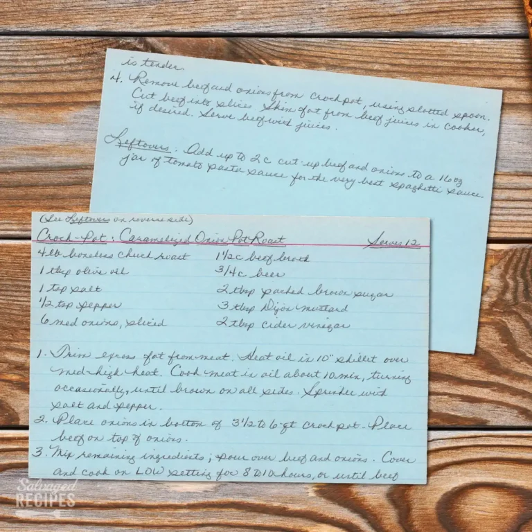 Handwritten recipe card for Caramelized Onion Pot Roast