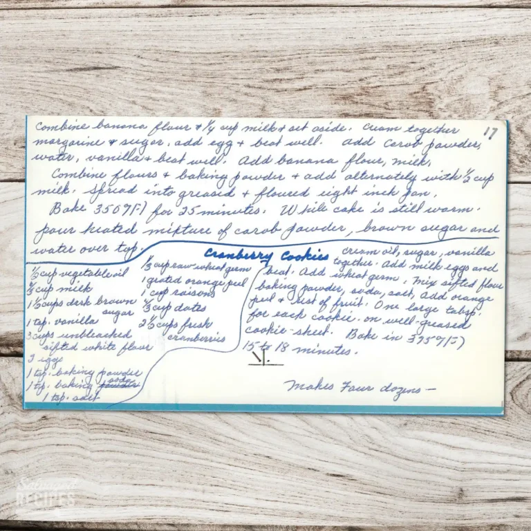 Handwritten recipe for Cranberry Cookies