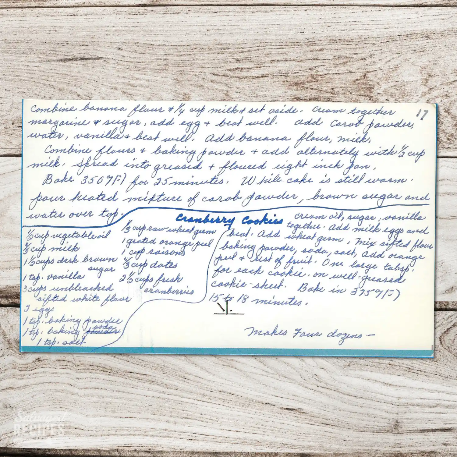 Handwritten recipe for Cranberry Cookies