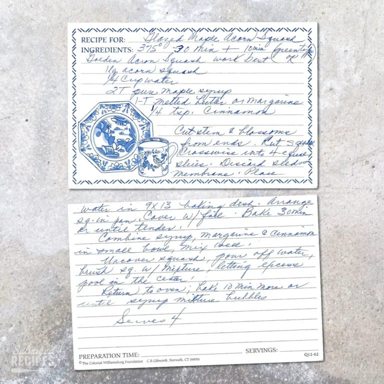 Handwritten recipe card for Glazed Maple Acorn Squash