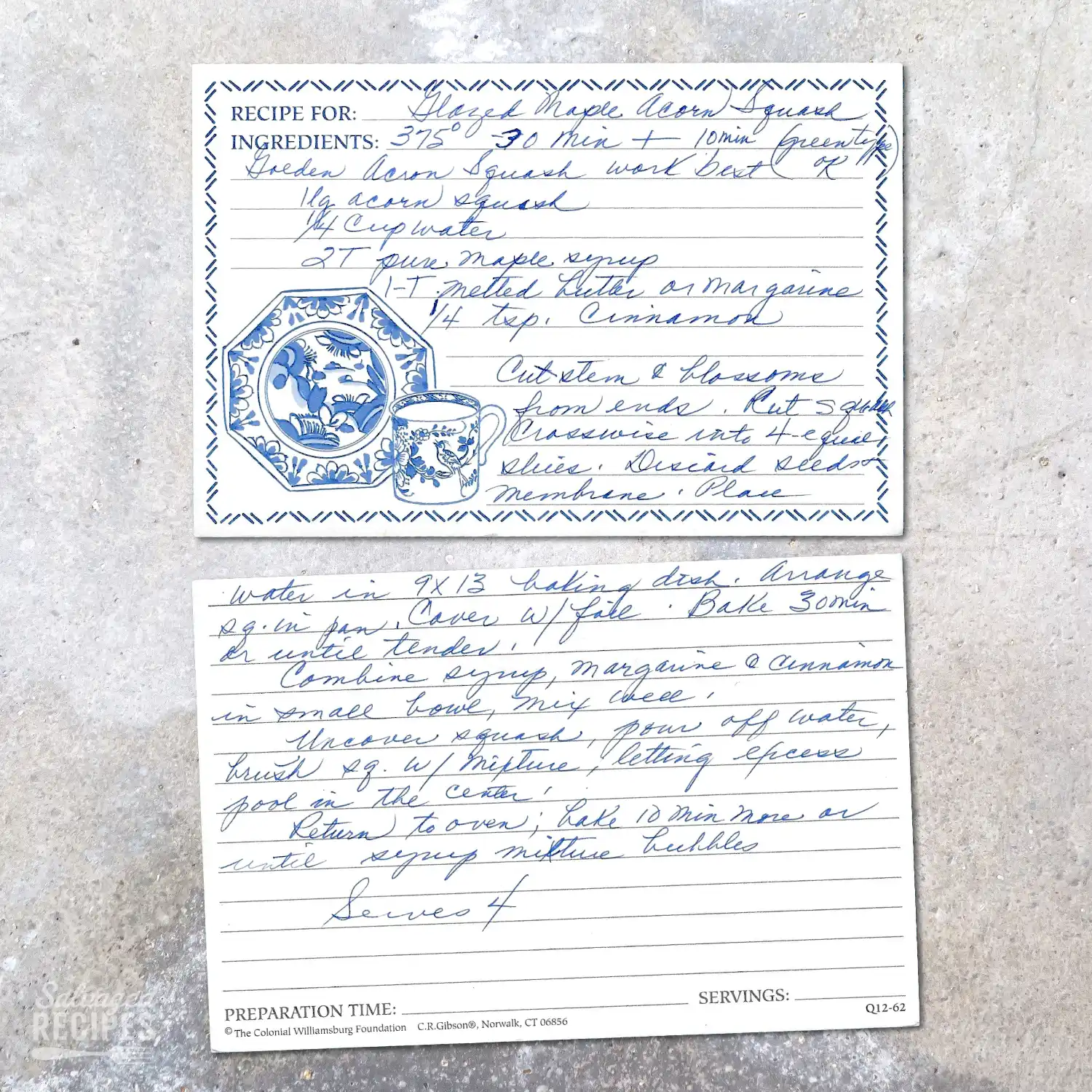 Handwritten recipe card for Glazed Maple Acorn Squash