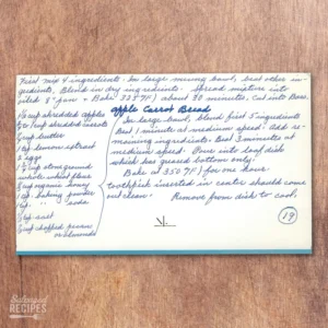 HAndwritten recipe card for Apple-Carrot Bread