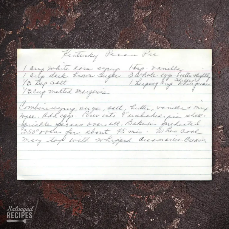 Handwritten recipe card for Kentucky Pecan Pie