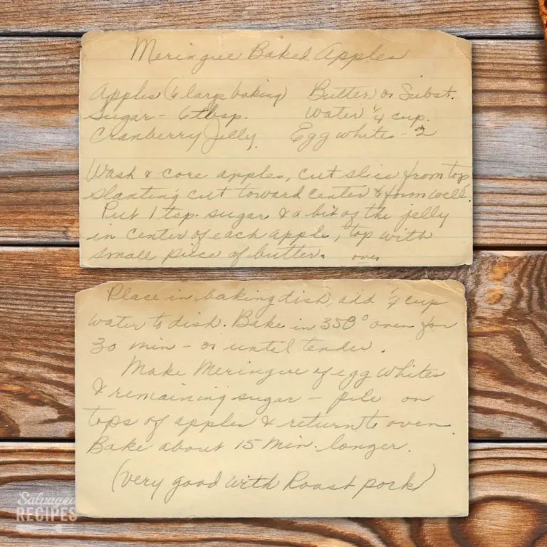 Handwritten recipe card for Meringue Baked Apples
