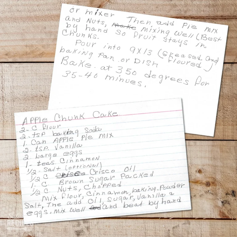 HAndwritten recipe card for Apple Chunk Cake