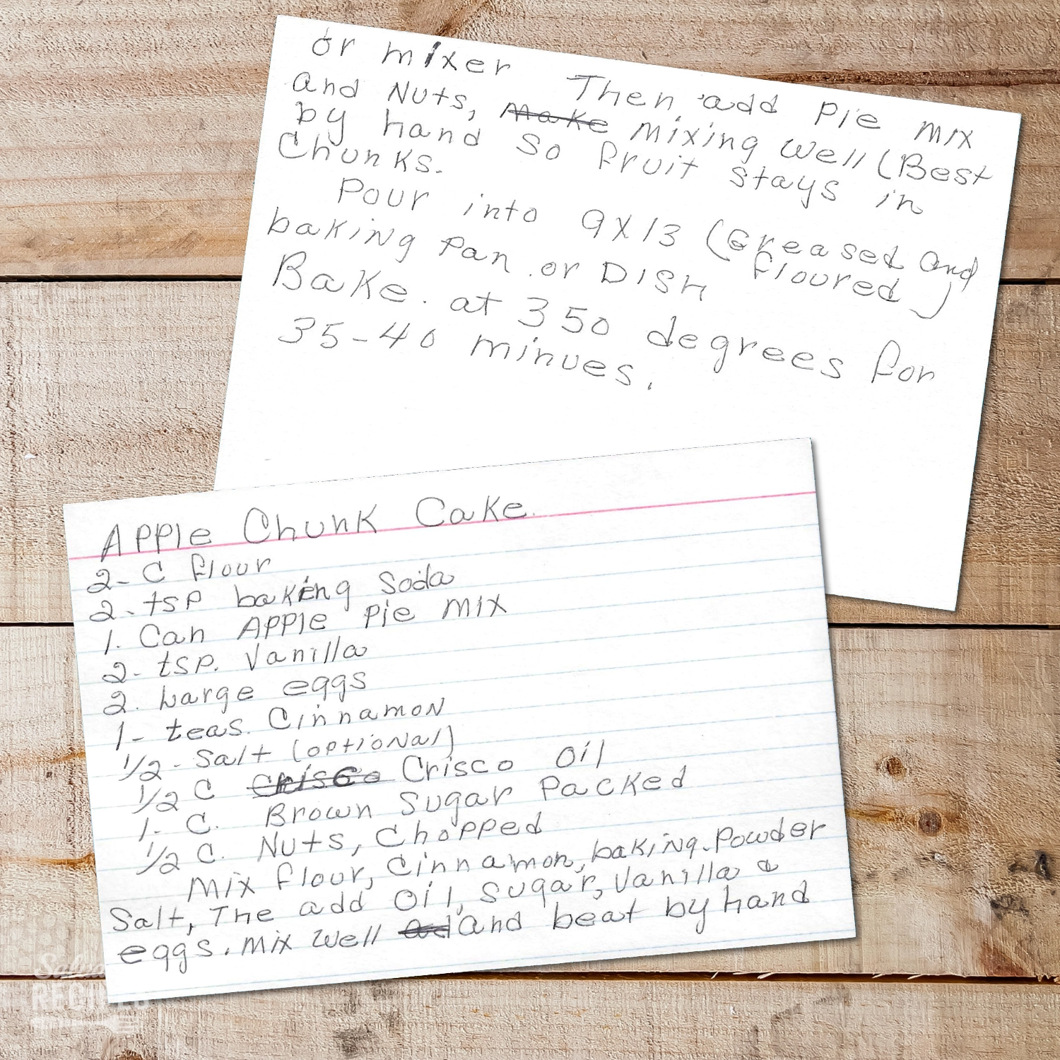 HAndwritten recipe card for Apple Chunk Cake