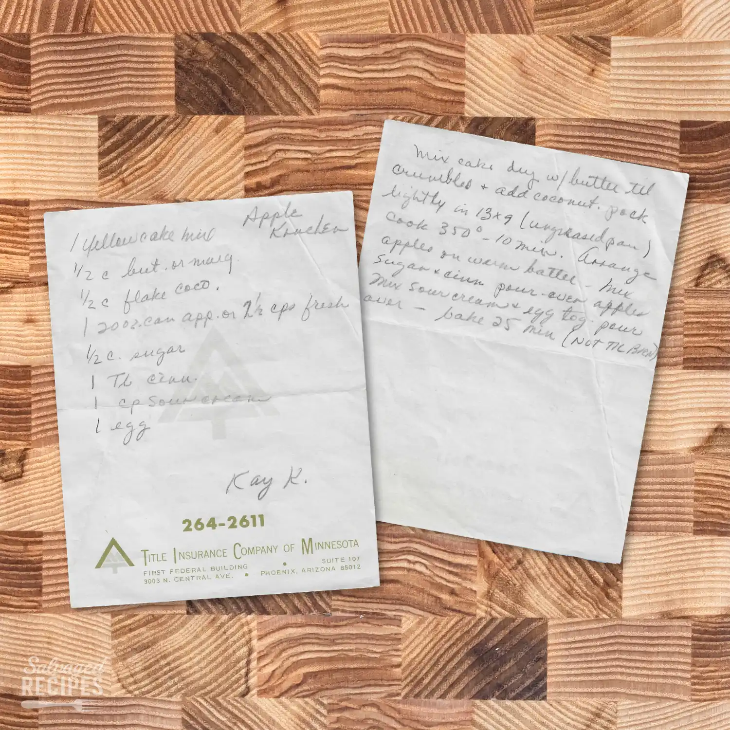 Handwritten recipe for Apple Kuchen