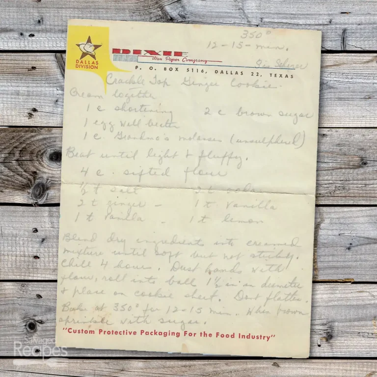 Handwritten recipe for Crackle Top Ginger Cookie