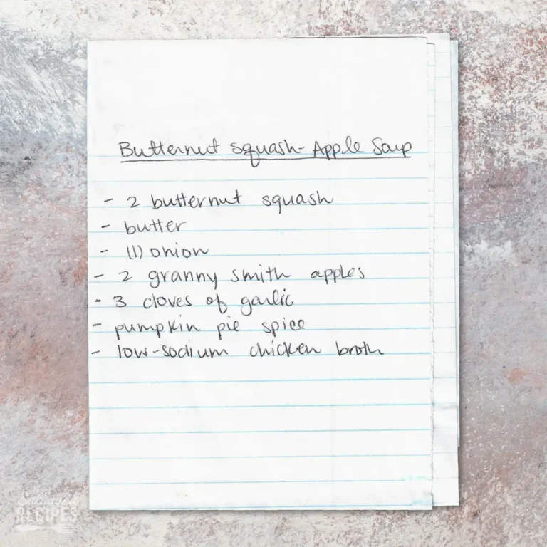 Handwritten recipe for Butternut Squash-Apple Soup