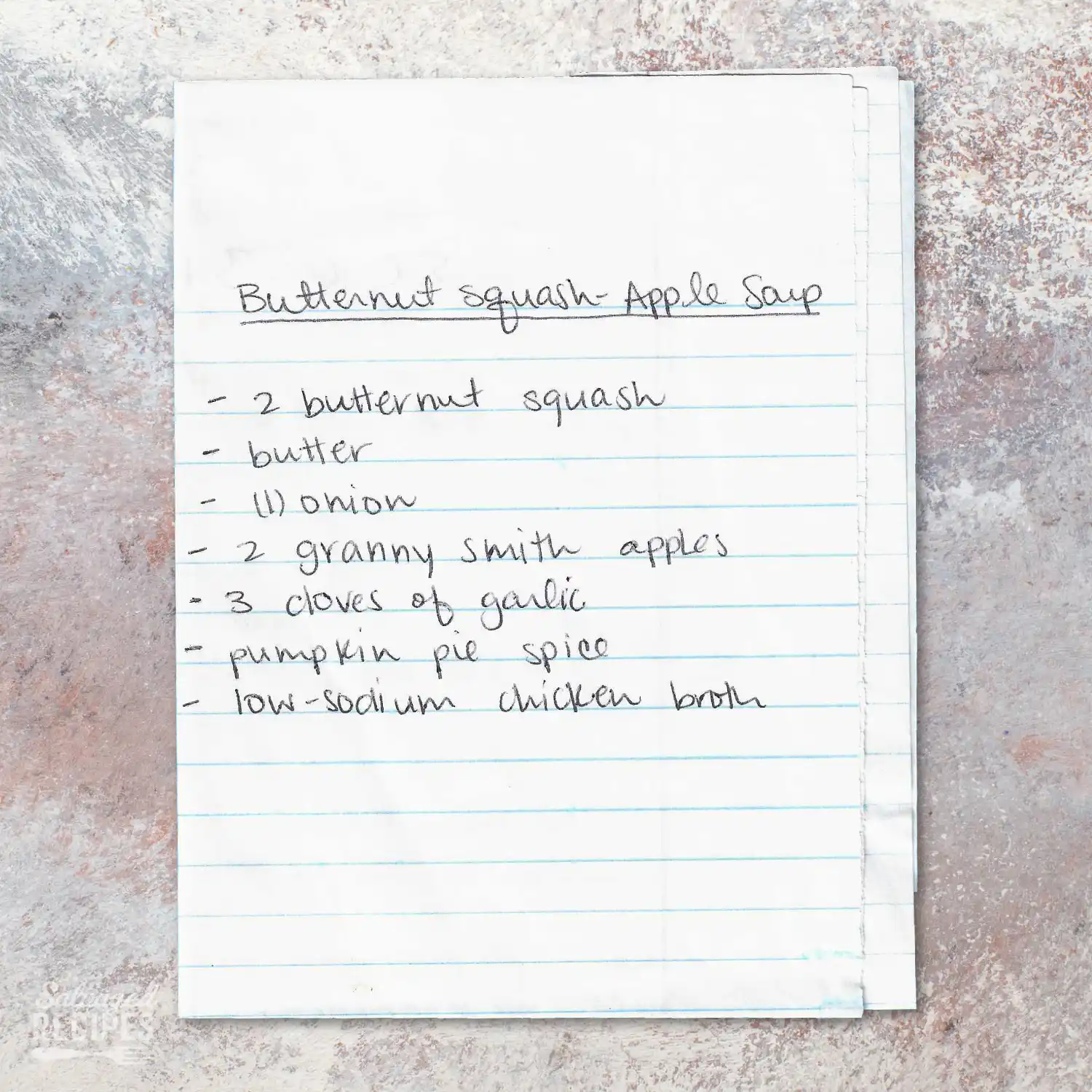 Handwritten recipe for Butternut Squash-Apple Soup