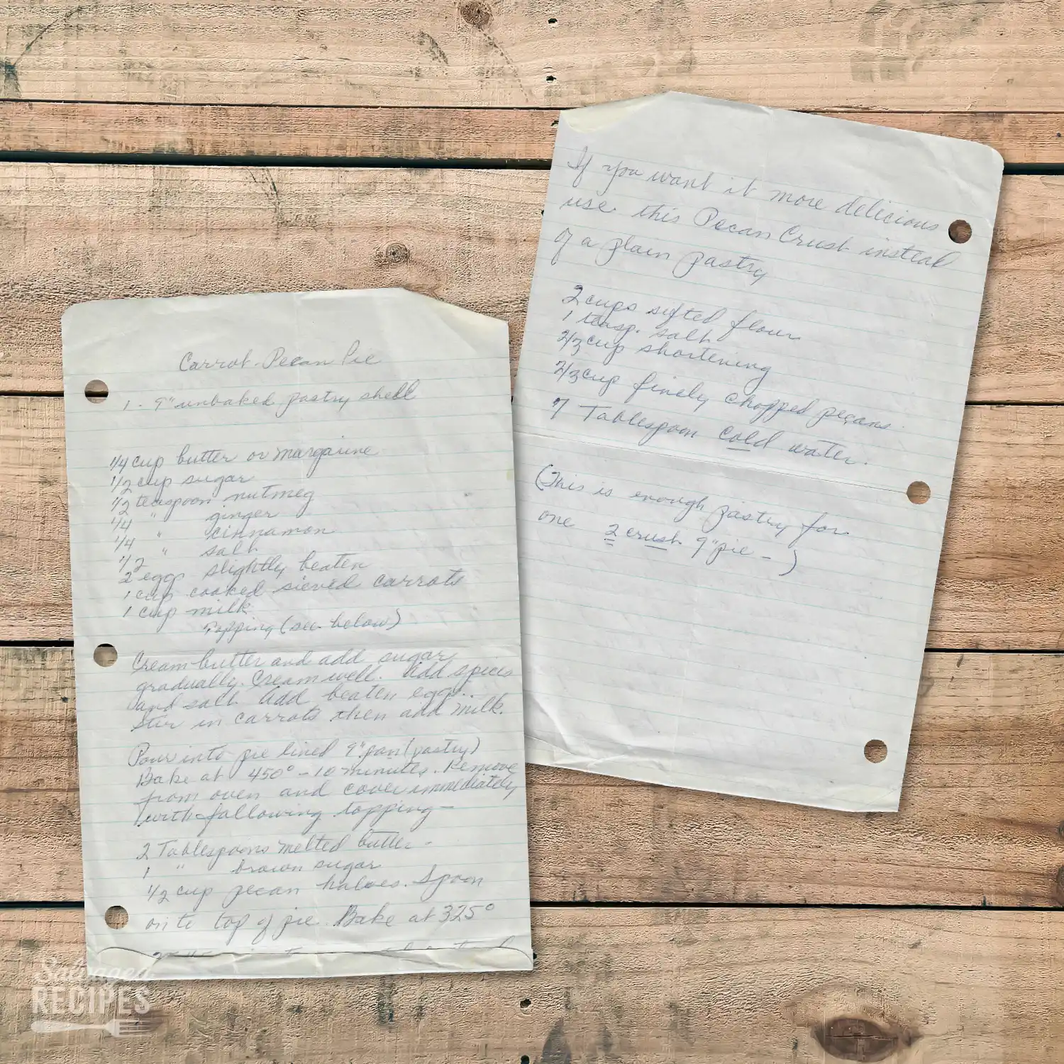 Handwritten recipe for Carrot-Pecan Pie