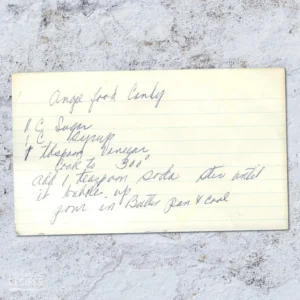 Handwritten recipe card for Angel Food Candy